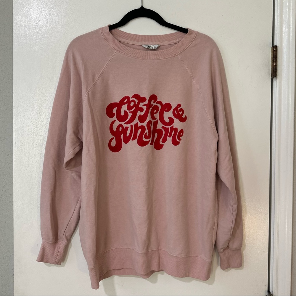 Wildfox Coffee & Sunshine pink oversized velvet graphic pullover size small